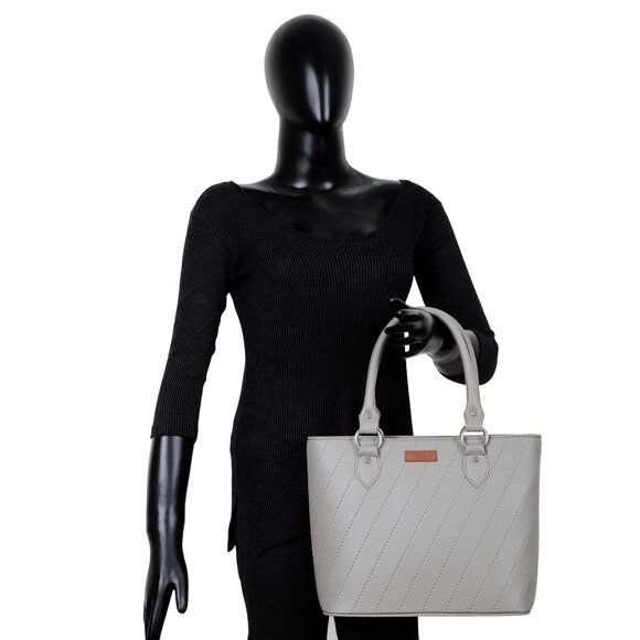 Top-Handle Tote Bag – Vegan Leather Women's Grey Satchel Purse or Shoulder Bag - Picture 10 of 10